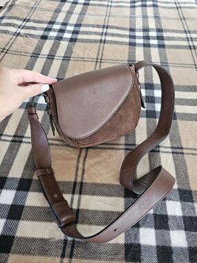 Women's Brown Leather & Suede Crossbody Saddle Bag